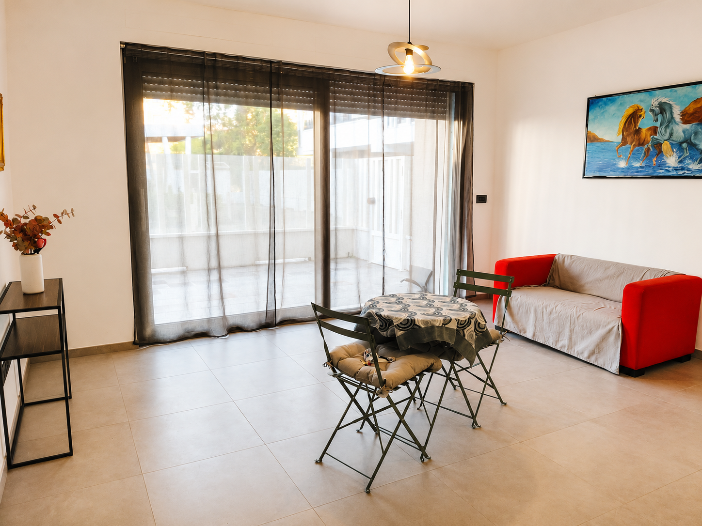 Bright living room with dining area